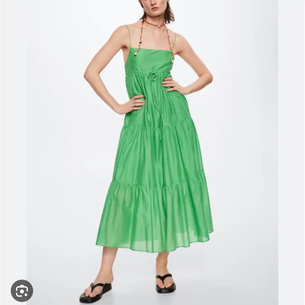Mango Flowy Long Green Dress
